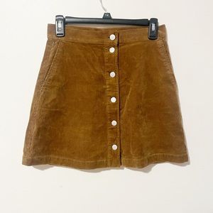 Uniqlo Corduroy Brown Button Front Skirt w/ Pockets